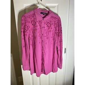 Denim 24/7 Silk Embroidered Floral Crochet Magenta Office Casual 16w Boho